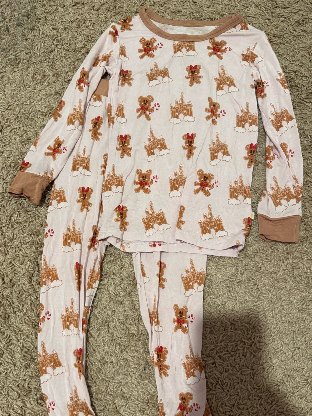 Kids Gingerbread Castle Pajama Set - Pink with Tan Trim